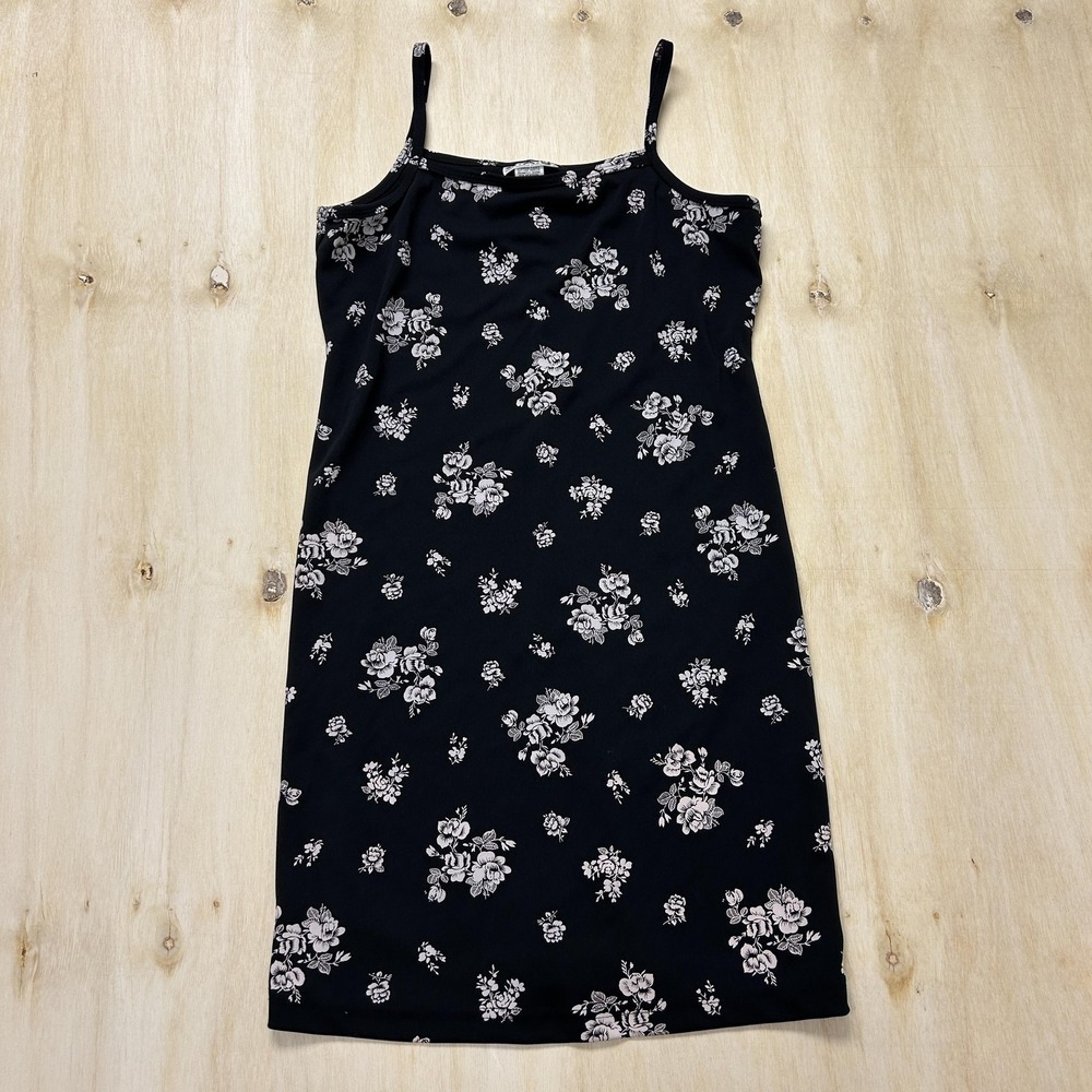 Vintage Great American Sportswear Dress Womens Petite Small Black Floral Slip